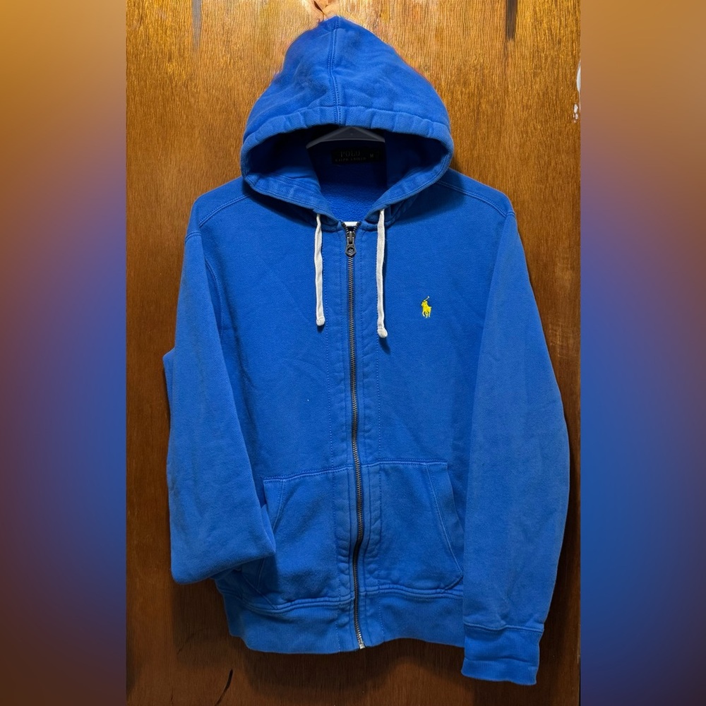 Polo Blue Fleece Full Zip Hoodie Jacket Mens M Long Sleeve (see description)